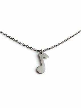 Vintage Carole Cronkhite Signed Pewter Music Note Pendant Necklace